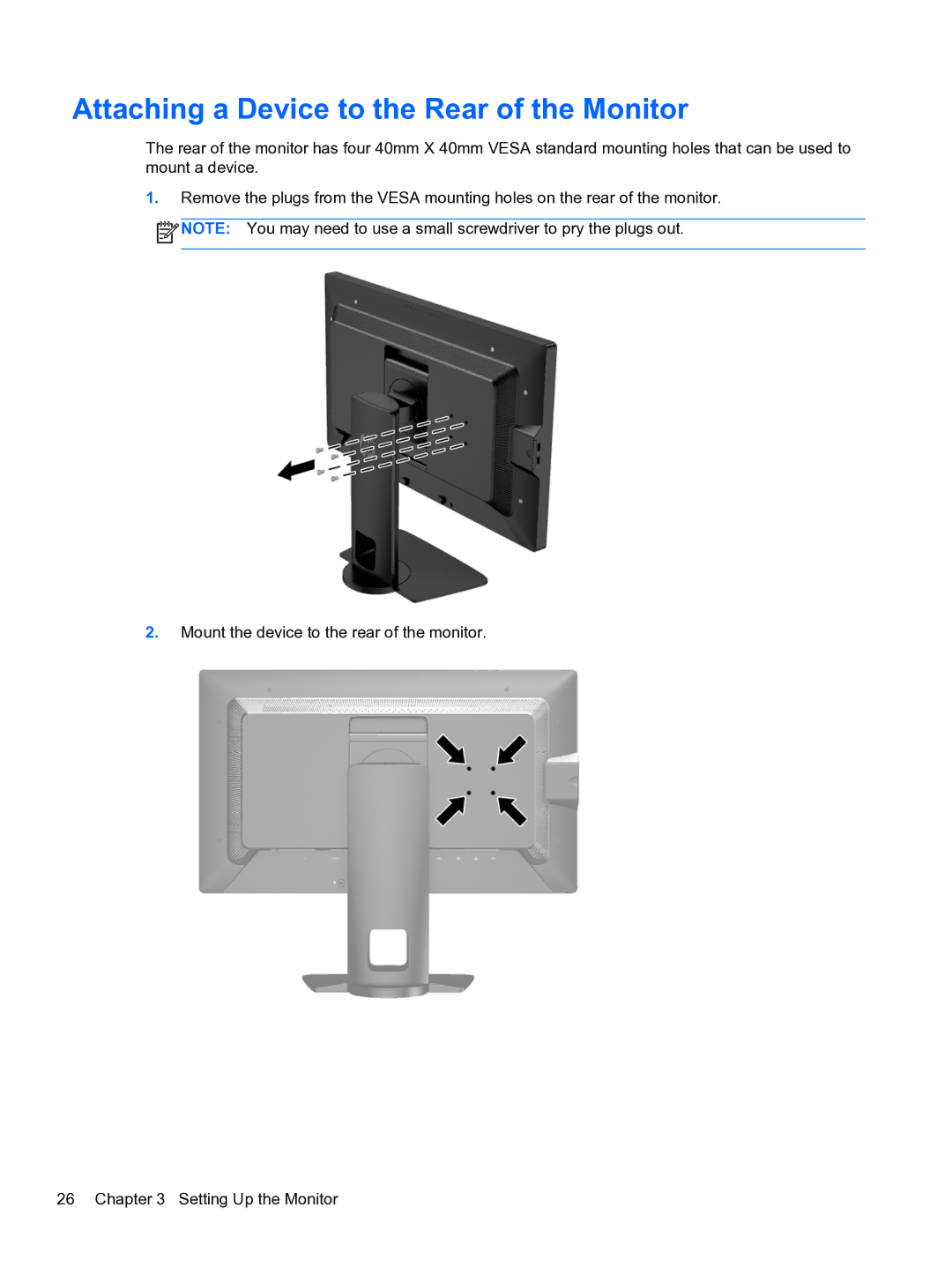 HP DreamColor Z27x Professional Display manual Attaching a Device to the Rear of the Monitor 