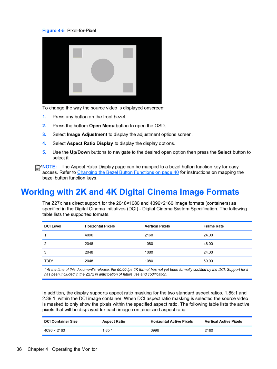 HP DreamColor Z27x Professional Display manual Working with 2K and 4K Digital Cinema Image Formats 