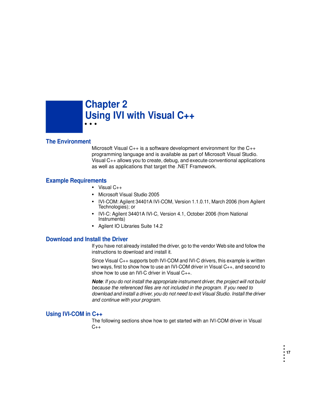 HP manual Chapter Using IVI with Visual C++, Environment, Example Requirements, Download and Install the Driver 