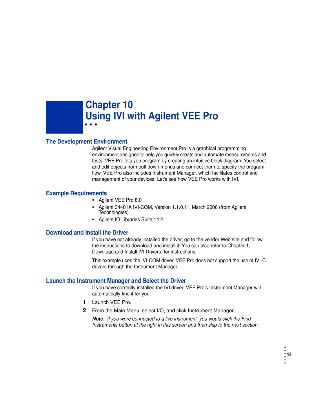 HP manual Chapter Using IVI with Agilent VEE Pro, Launch the Instrument Manager and Select the Driver 