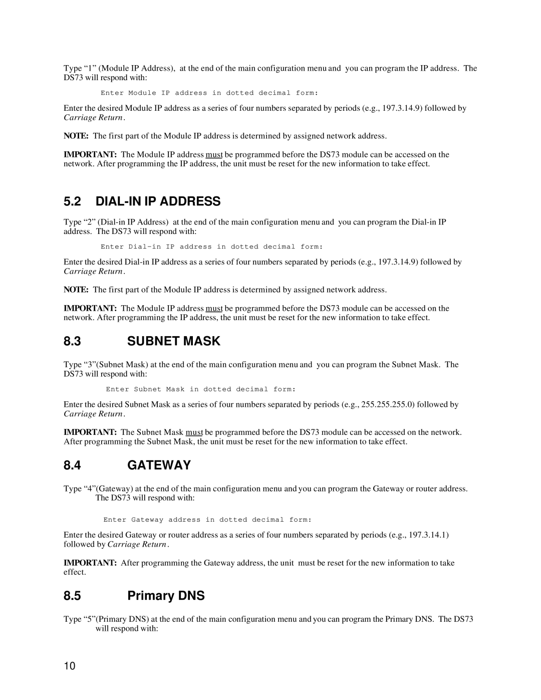 HP DS73TP manual Primary DNS 