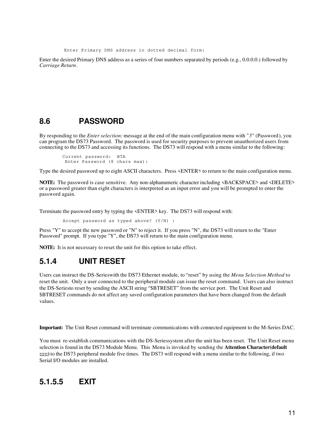 HP DS73TP manual Password, Unit Reset 