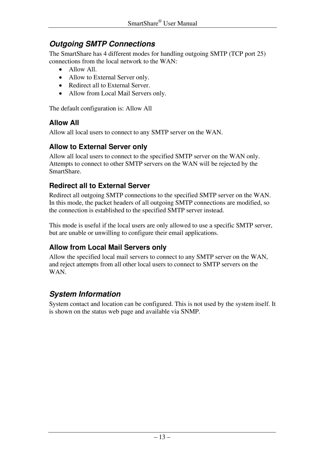 HP DT-20, DT-50, RM-500, RM-200, RM-100, DT-10 manual Outgoing Smtp Connections, System Information 