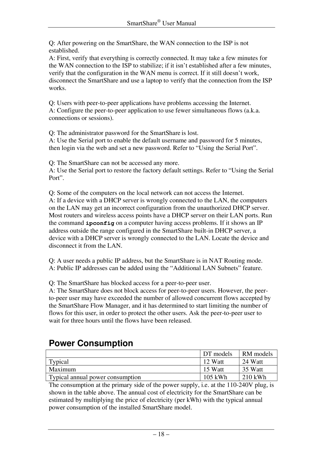 HP DT-50, RM-500, RM-200, DT-20, RM-100, DT-10 manual Power Consumption 