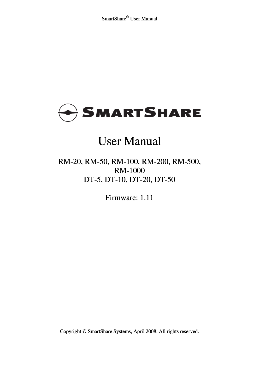 HP manual User Manual, RM-20, RM-50, RM-100, RM-200, RM-500 RM-1000, DT-5, DT-10, DT-20, DT-50 Firmware 