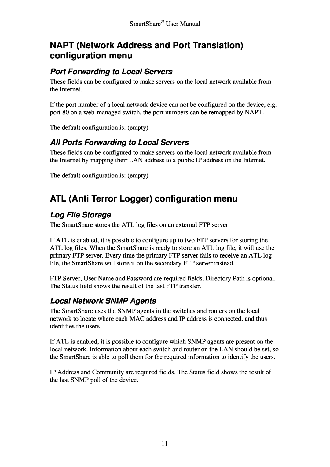 HP RM-50, DT-5 NAPT Network Address and Port Translation configuration menu, ATL Anti Terror Logger configuration menu 