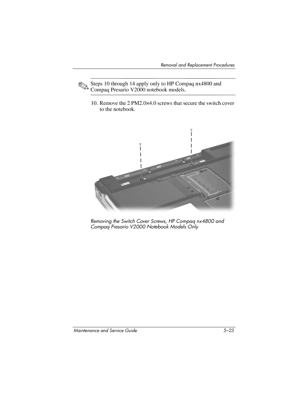 HP DV1000 nx4800 manual Removal and Replacement Procedures 