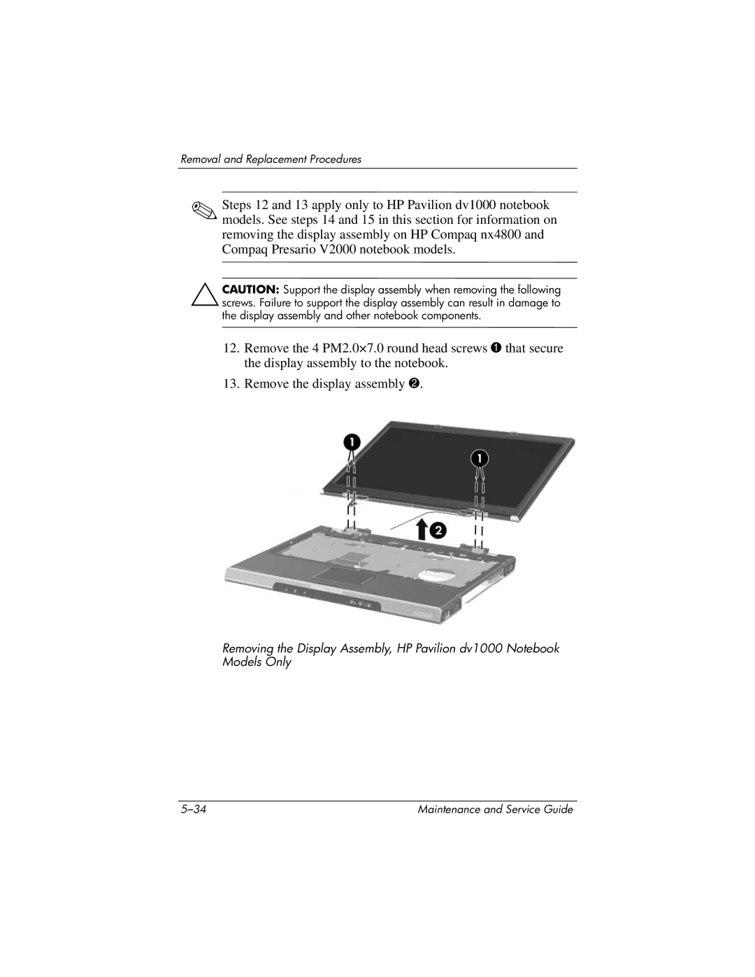 HP DV1000 nx4800 manual Removal and Replacement Procedures 