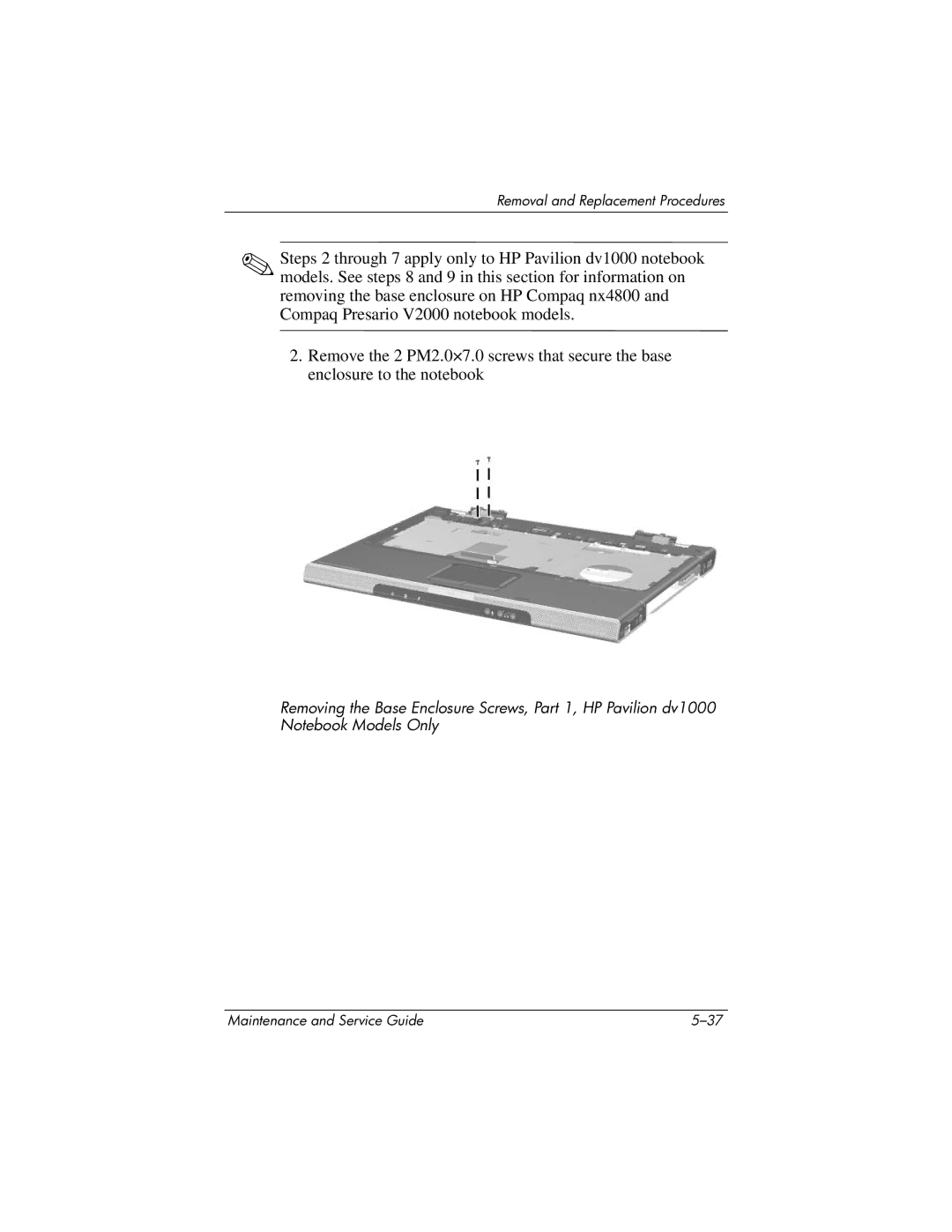 HP DV1000 nx4800 manual Removal and Replacement Procedures 