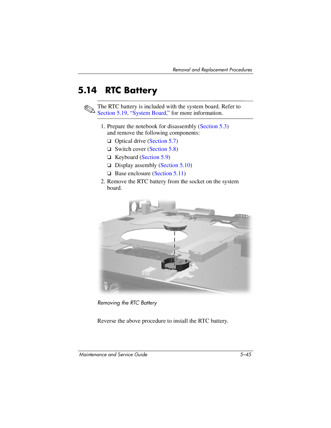 HP DV1000 nx4800 manual RTC Battery 