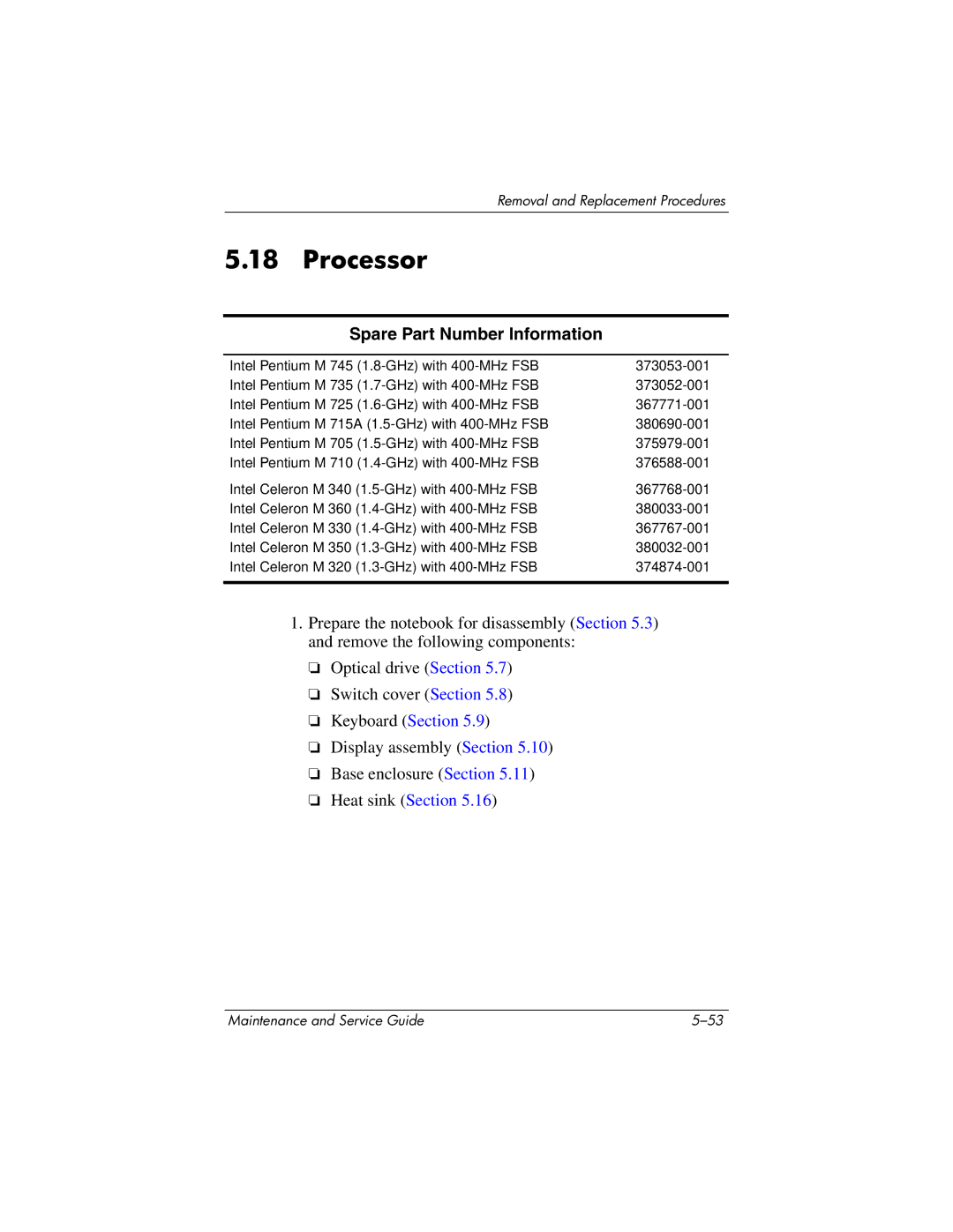 HP DV1000 nx4800 manual Processor 