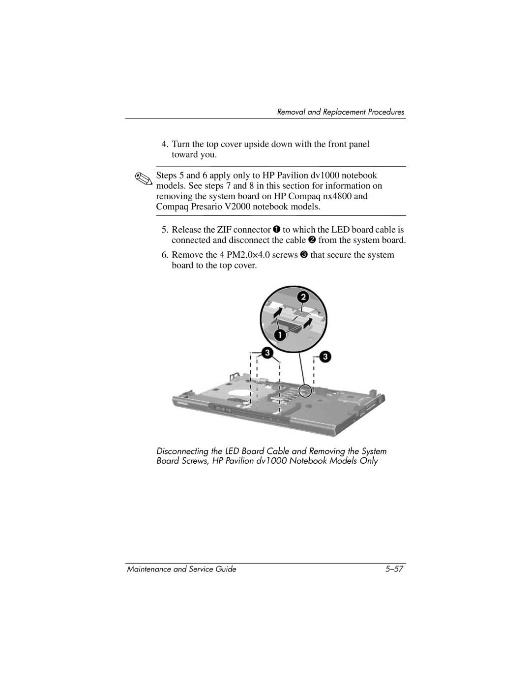 HP DV1000 nx4800 manual Removal and Replacement Procedures 