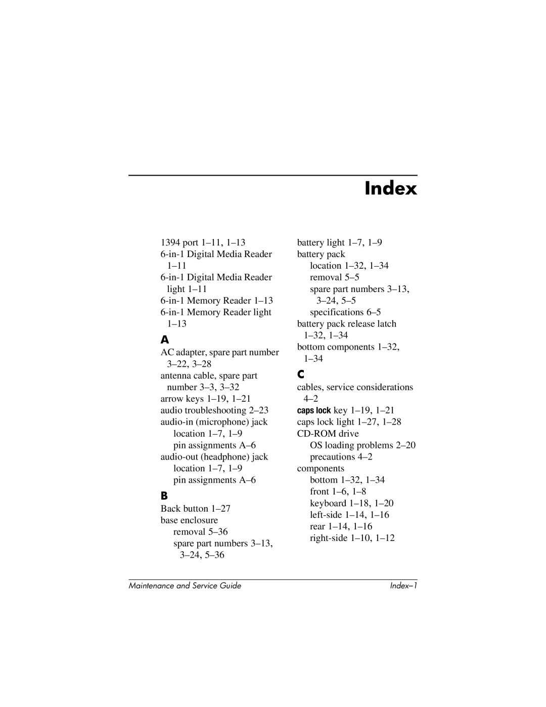 HP DV1000 nx4800 manual Index 