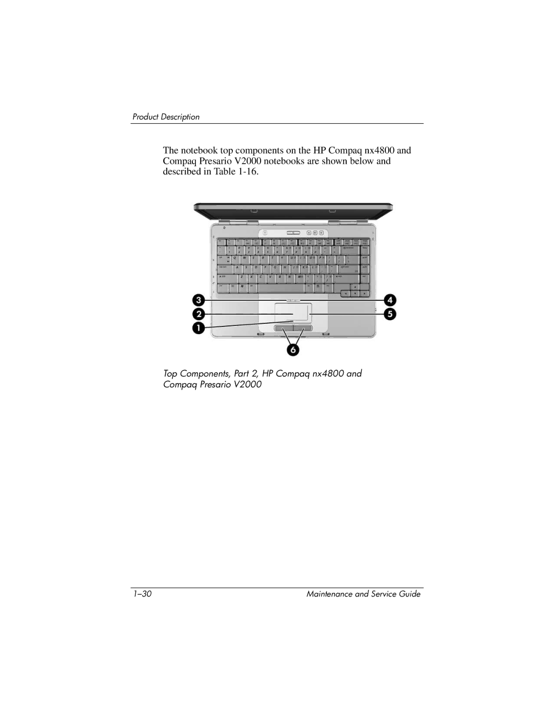 HP DV1000 nx4800 manual Top Components, Part 2, HP Compaq nx4800 Compaq Presario 