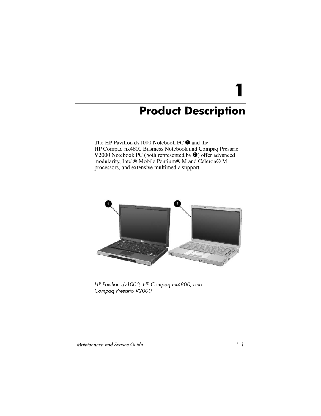 HP DV1000 nx4800 manual Product Description 