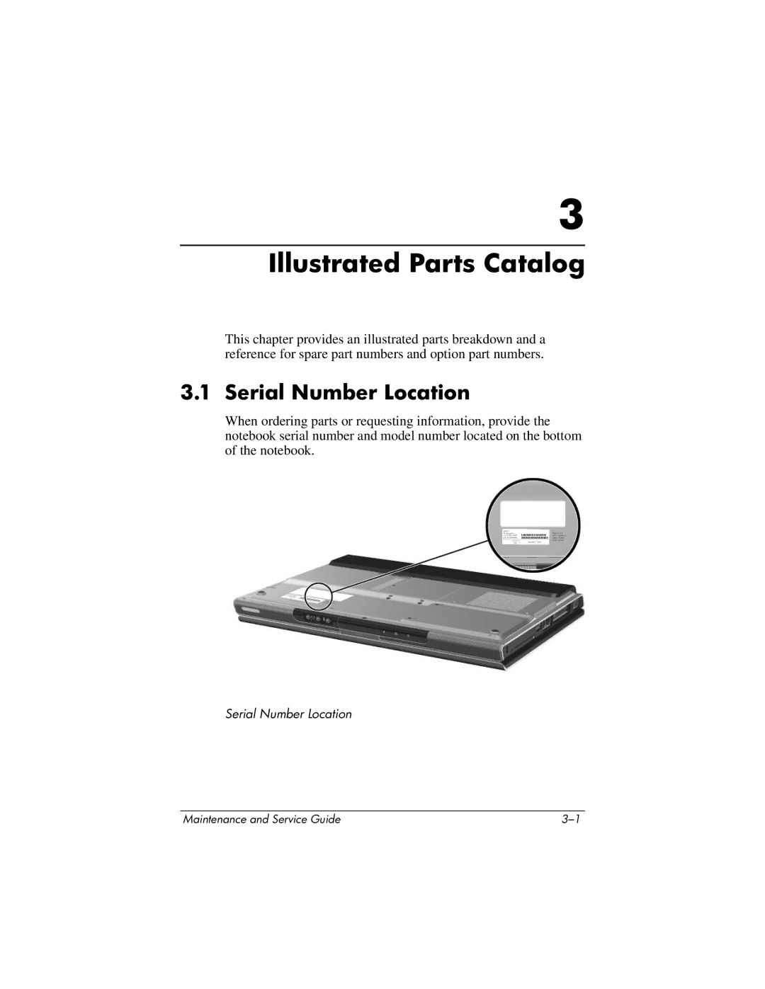 HP DV1000 nx4800 manual Illustrated Parts Catalog, Serial Number Location 