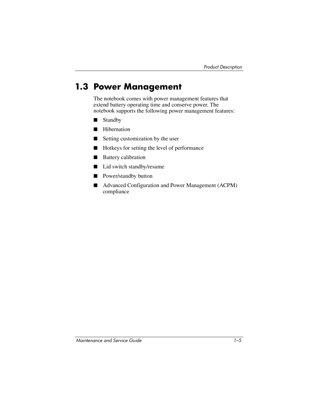 HP DV1000 nx4800 manual Power Management 