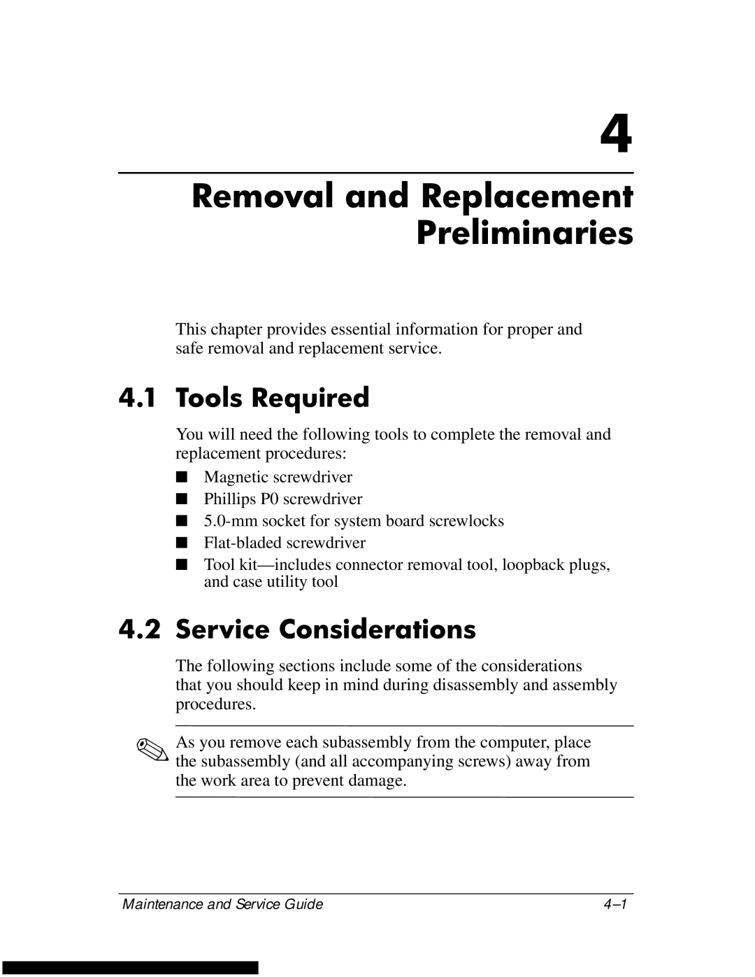 HP DV1270 manual Tools Required, Service Considerations 