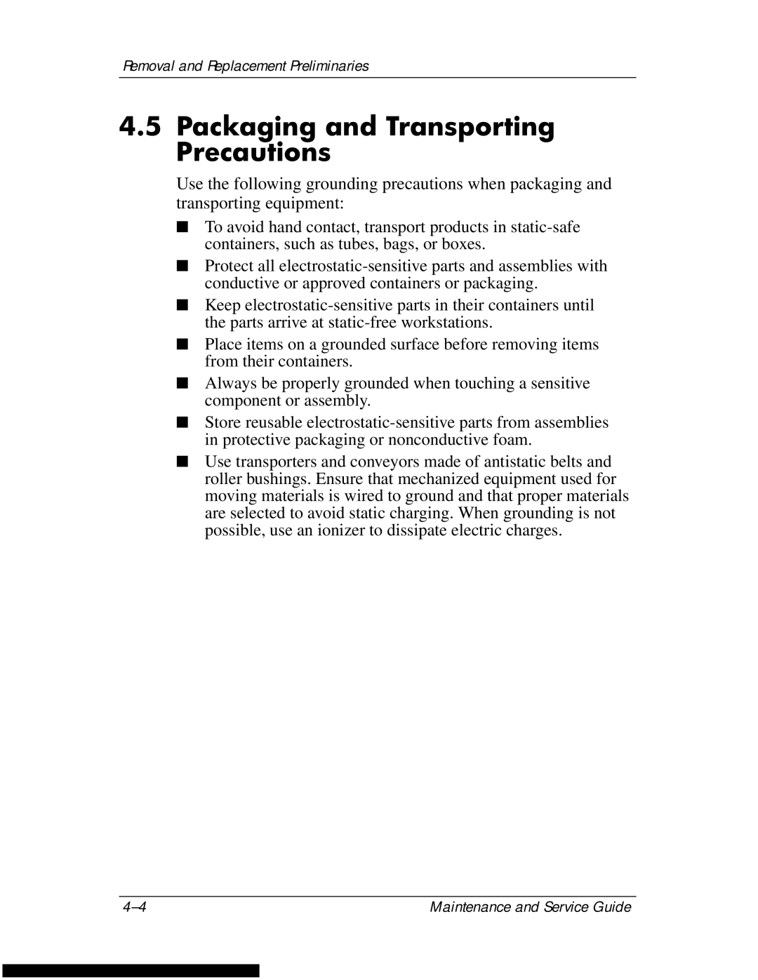 HP DV1270 manual Packaging and Transporting Precautions 