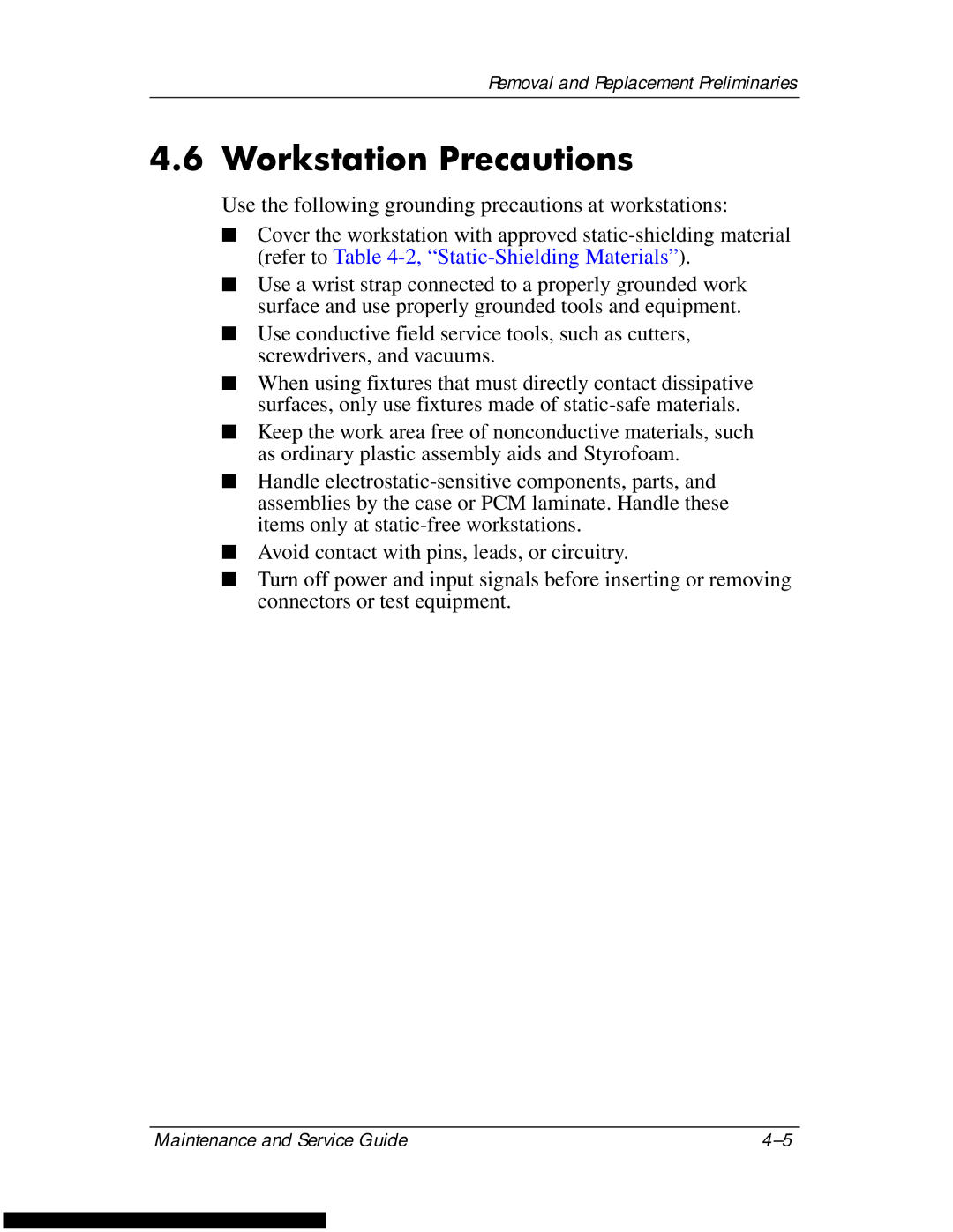 HP DV1270 manual Workstation Precautions, Use the following grounding precautions at workstations 