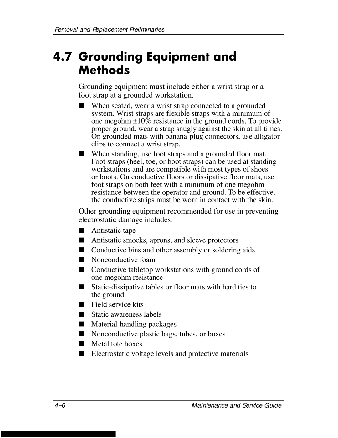 HP DV1270 manual Grounding Equipment and Methods 