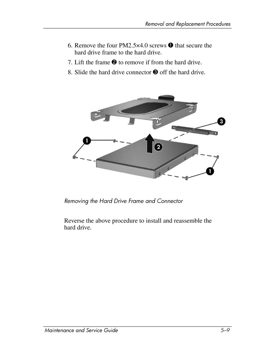 HP DV1270 manual Removing the Hard Drive Frame and Connector 