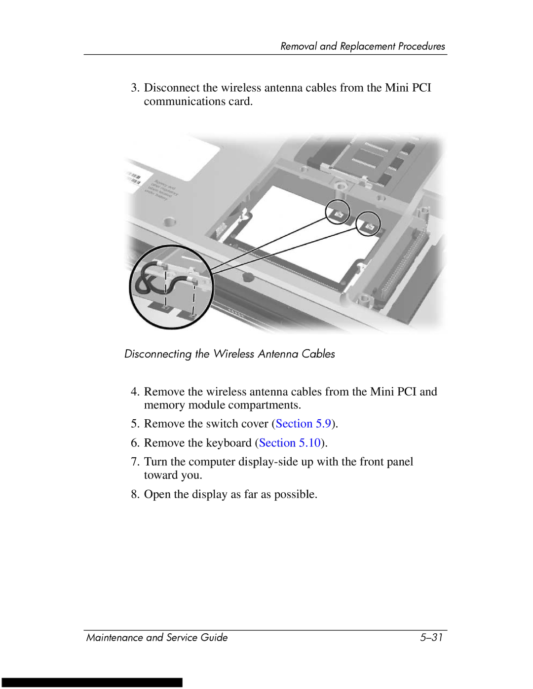 HP DV1270 manual Disconnecting the Wireless Antenna Cables 