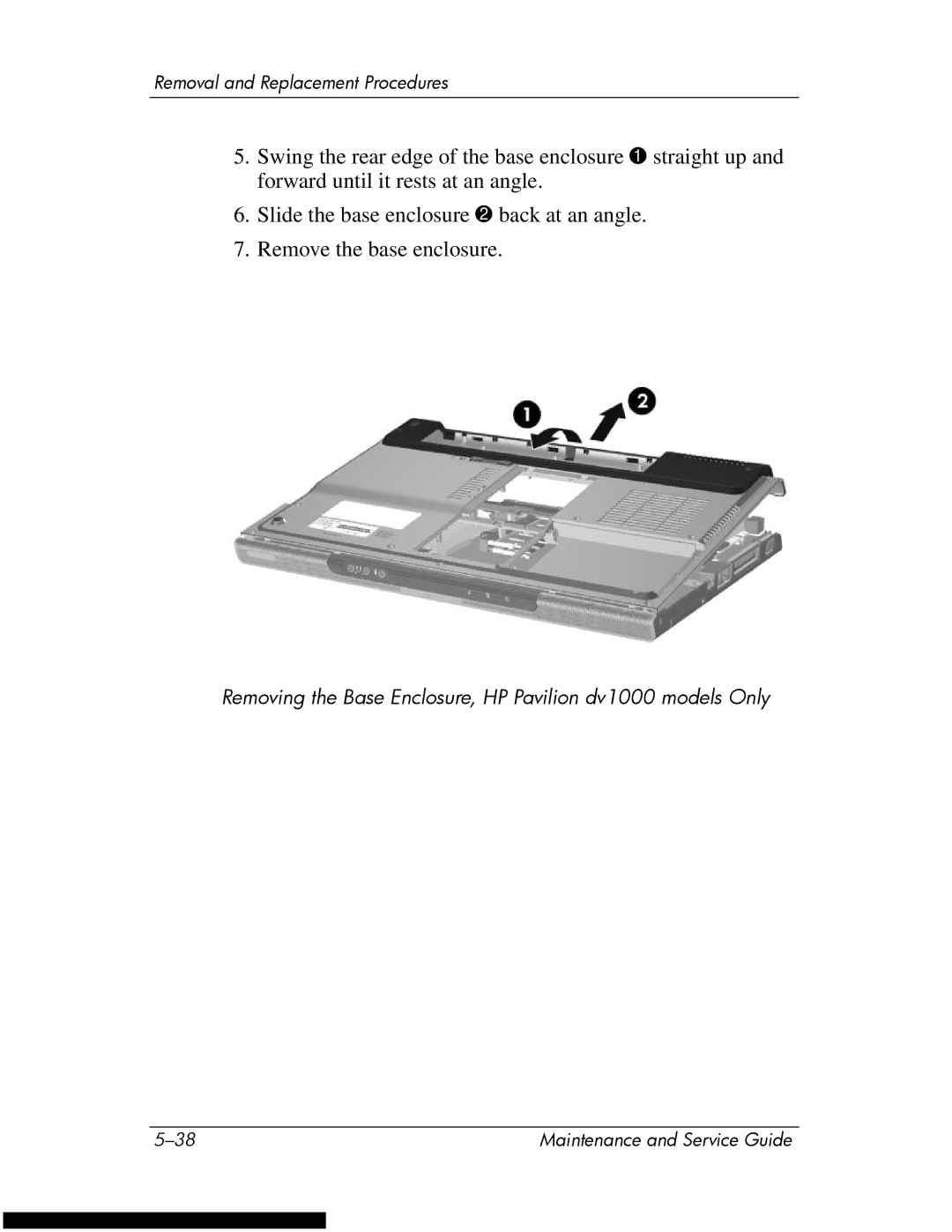 HP DV1270 manual Removing the Base Enclosure, HP Pavilion dv1000 models Only 