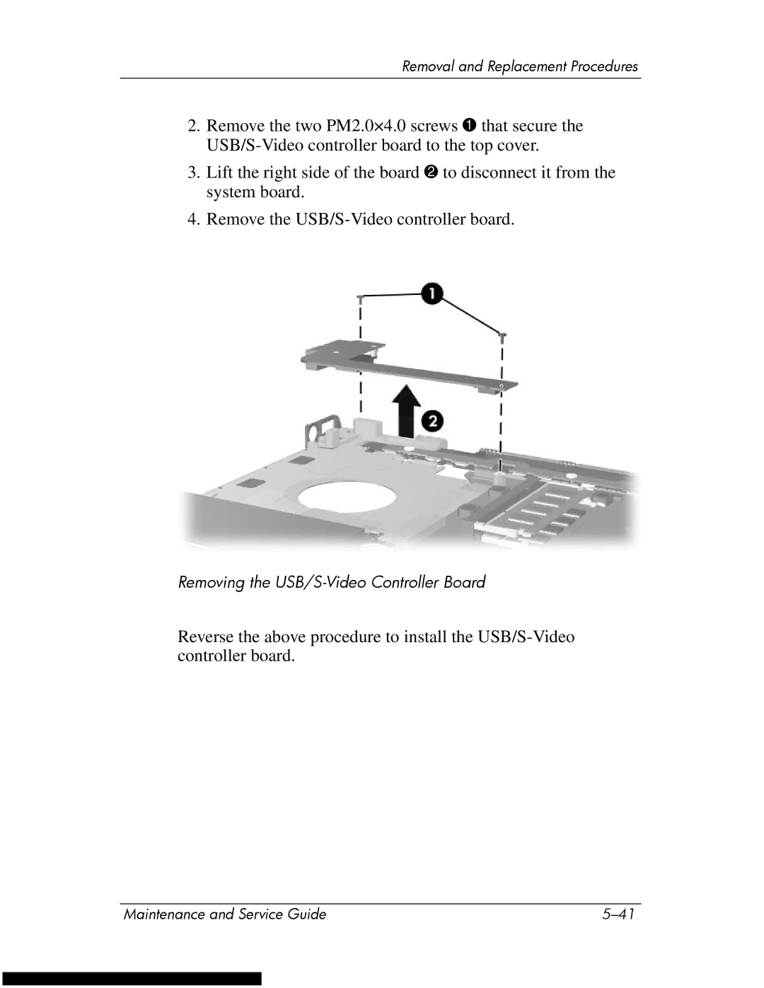 HP DV1270 manual Removing the USB/S-Video Controller Board 