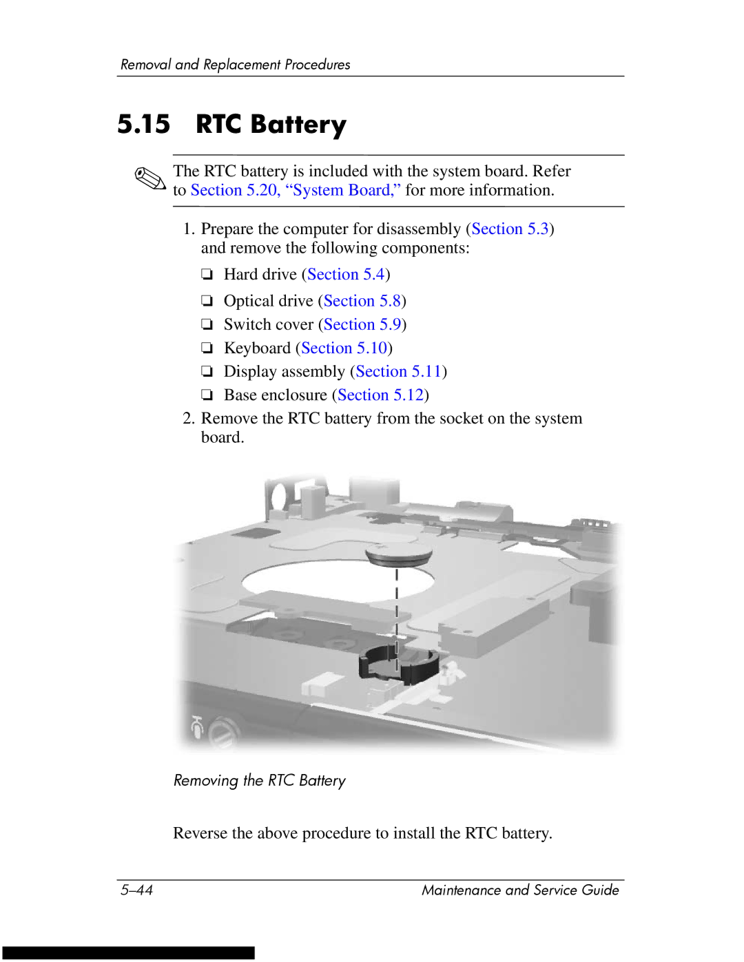 HP DV1270 manual RTC Battery 