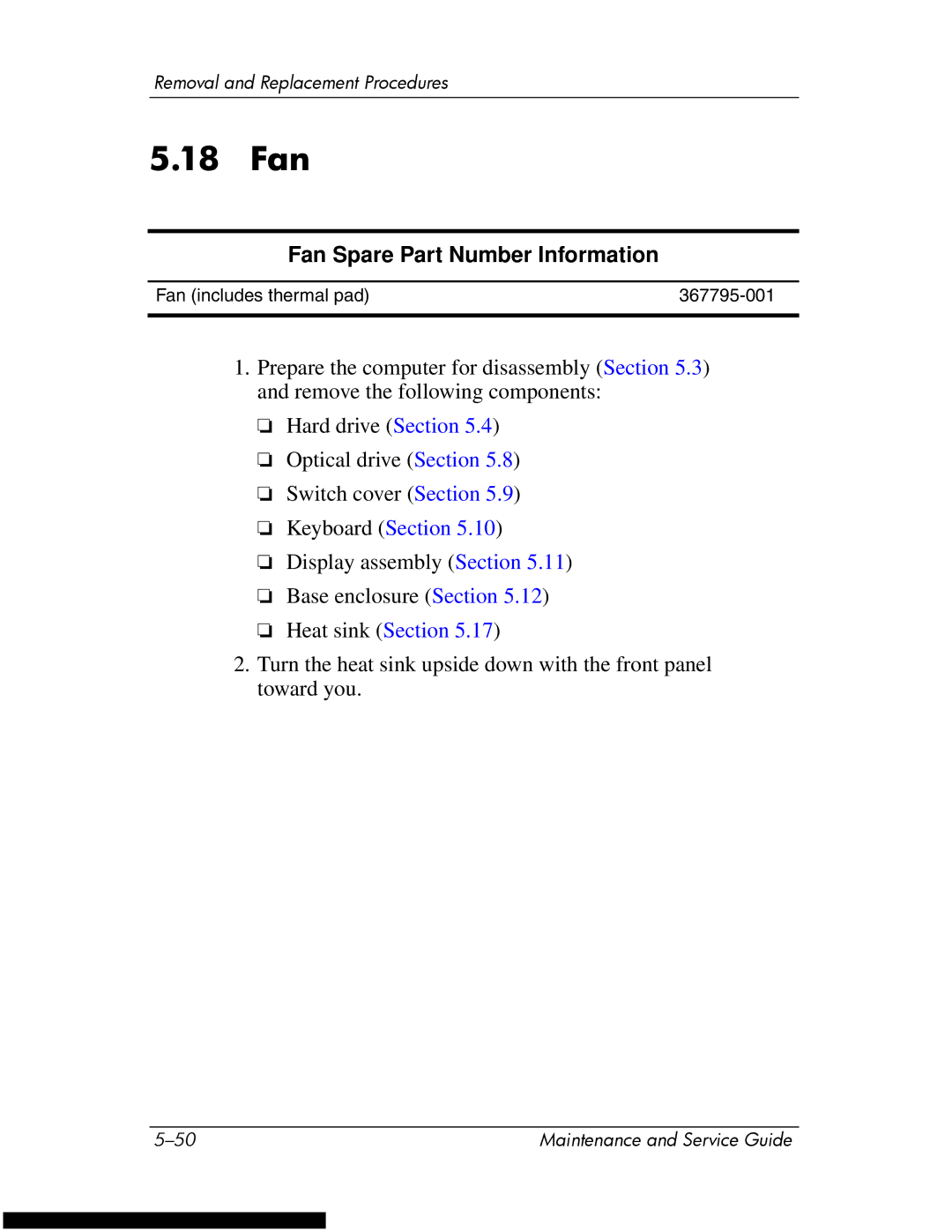 HP DV1270 manual 18 Fan, Fan Spare Part Number Information 