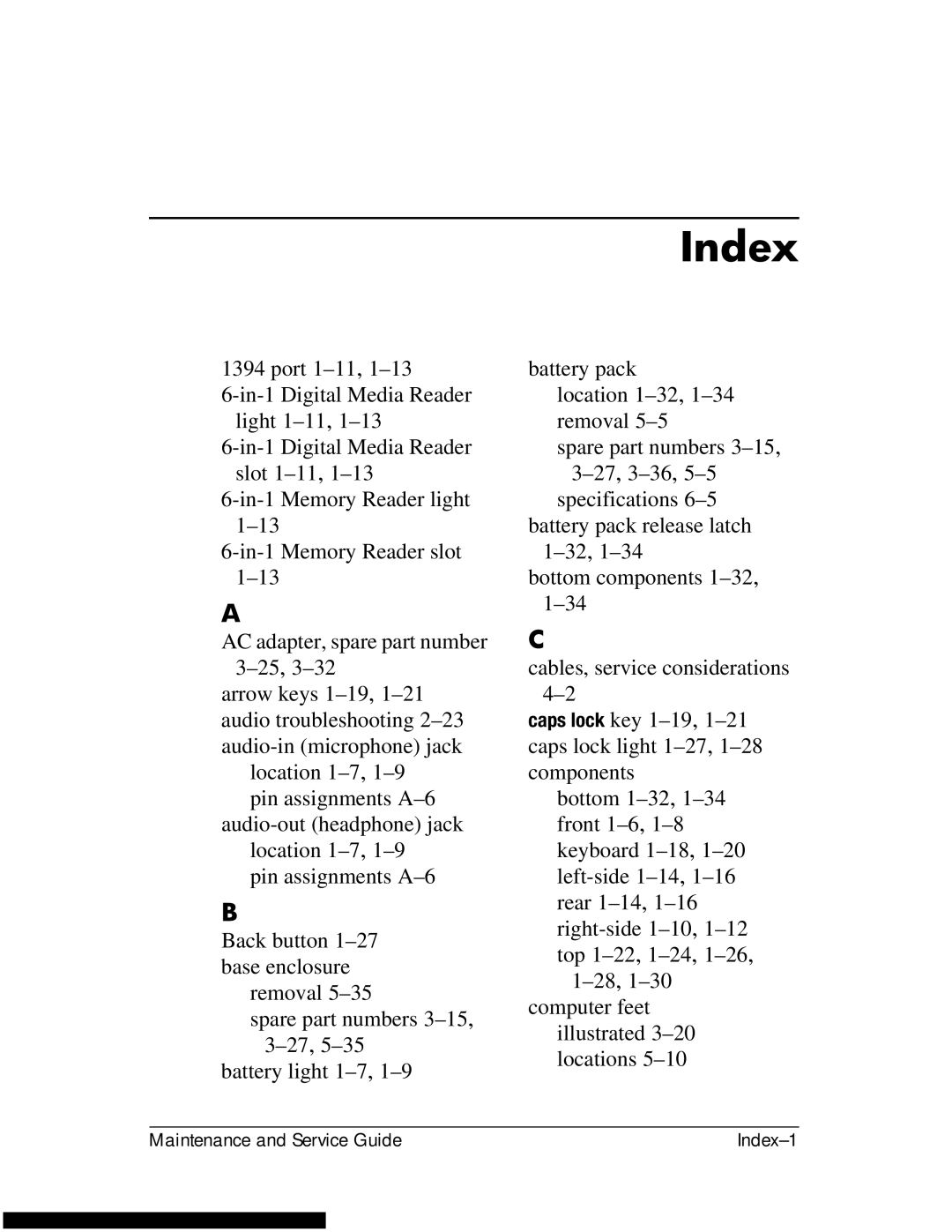 HP DV1270 manual Index 