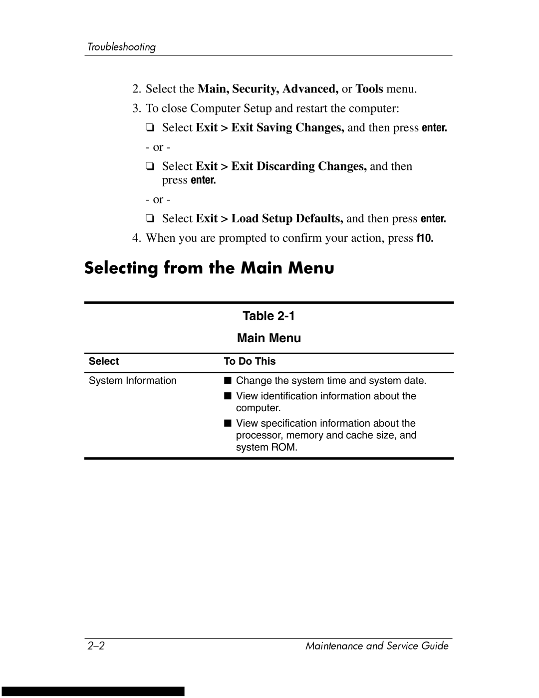 HP DV1270 manual Main Menu, Select To Do This 