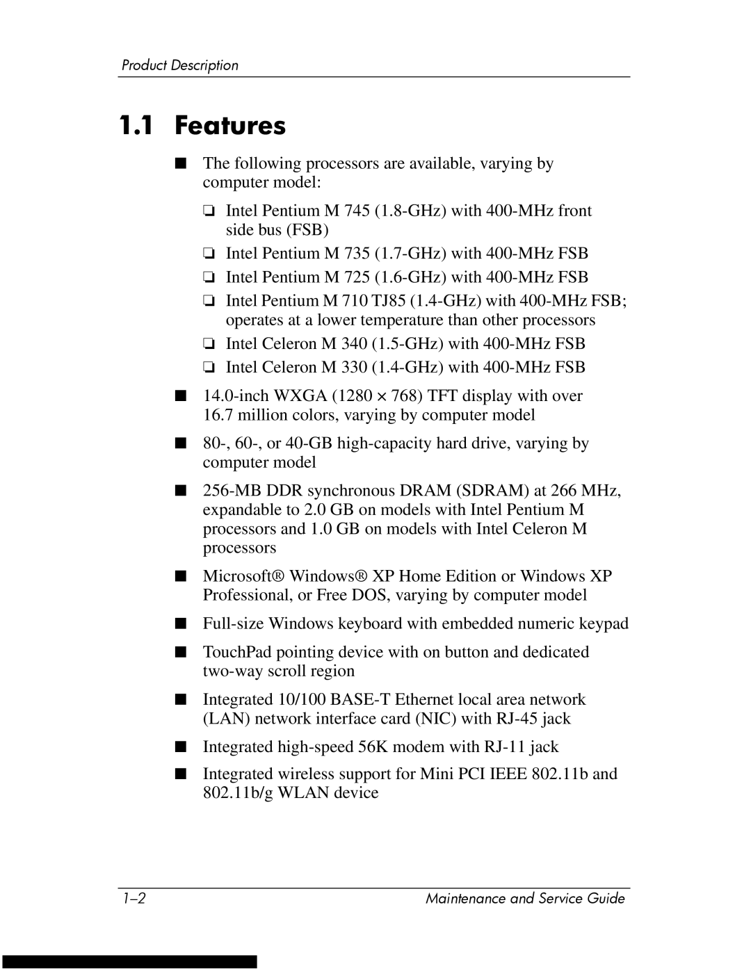 HP DV1270 manual Features 