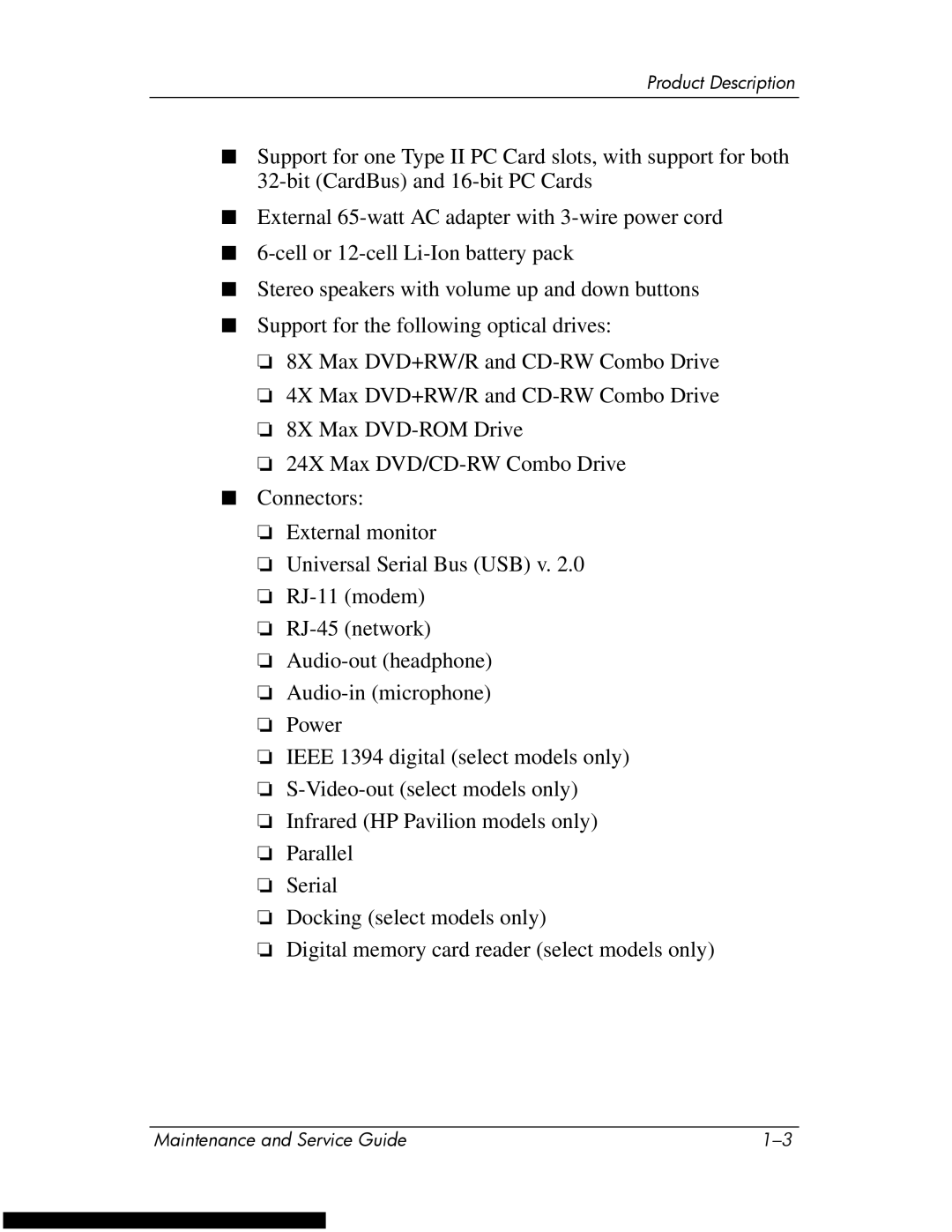 HP DV1270 manual Product Description 