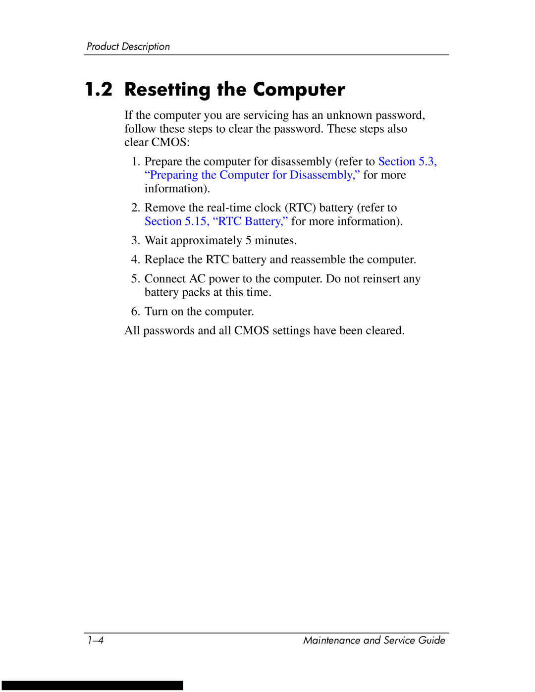 HP DV1270 manual Resetting the Computer 