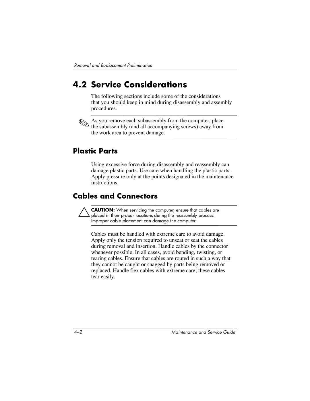 HP dv2000 dv2000 manual Service Considerations, Plastic Parts 