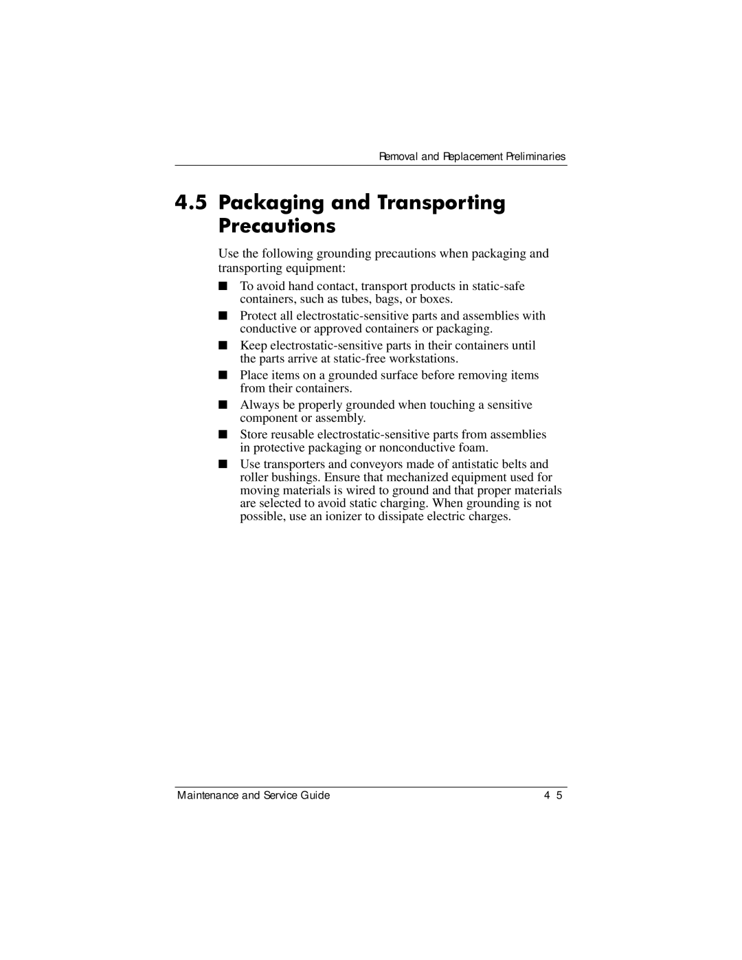 HP dv2000 dv2000 manual Packaging and Transporting Precautions 