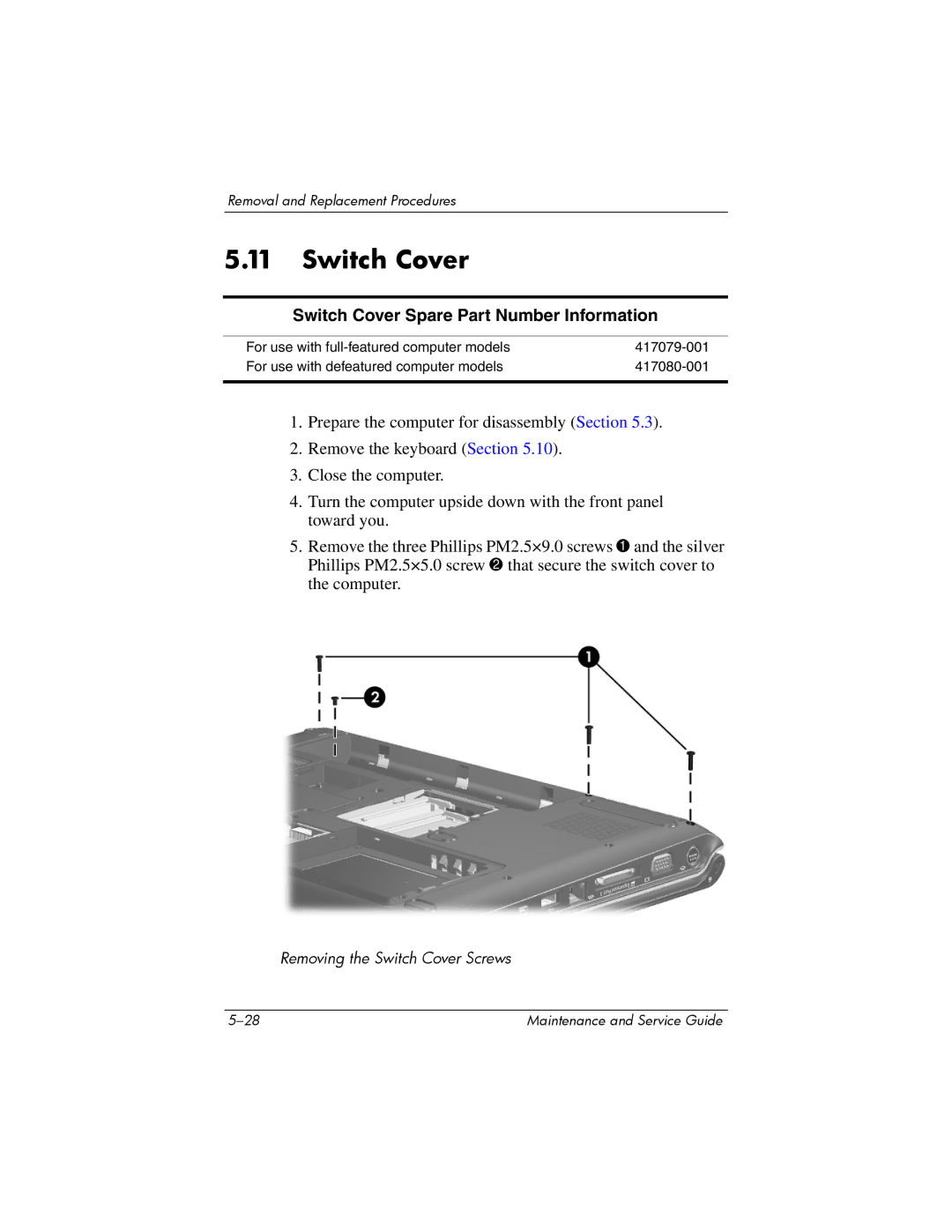 HP dv2000 dv2000 manual Switch Cover Spare Part Number Information 