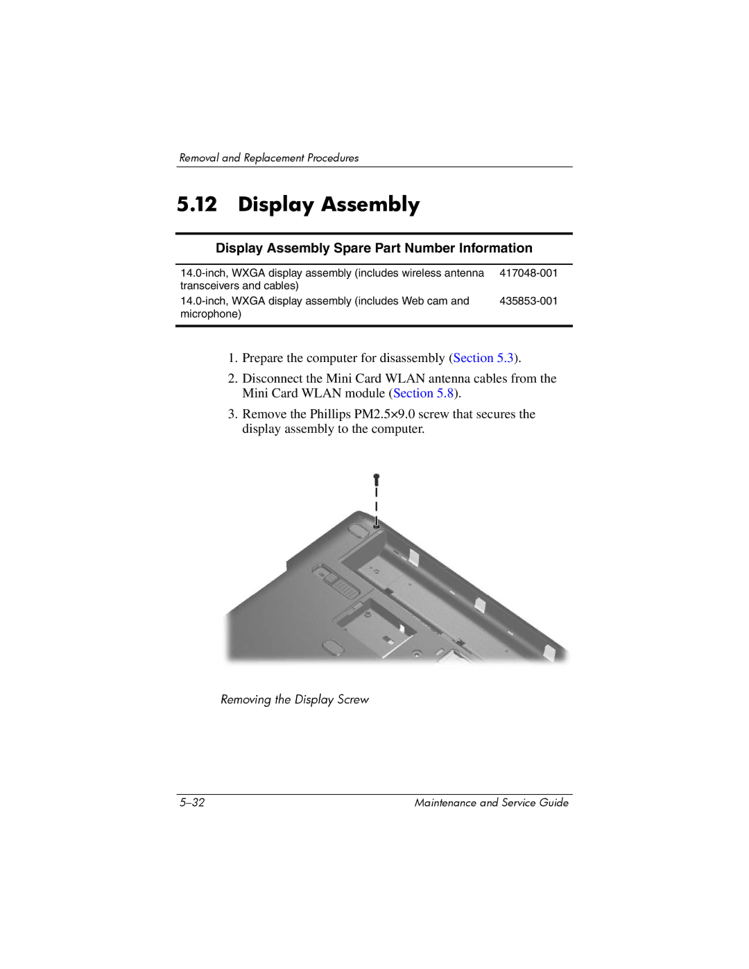 HP dv2000 dv2000 manual Display Assembly Spare Part Number Information 