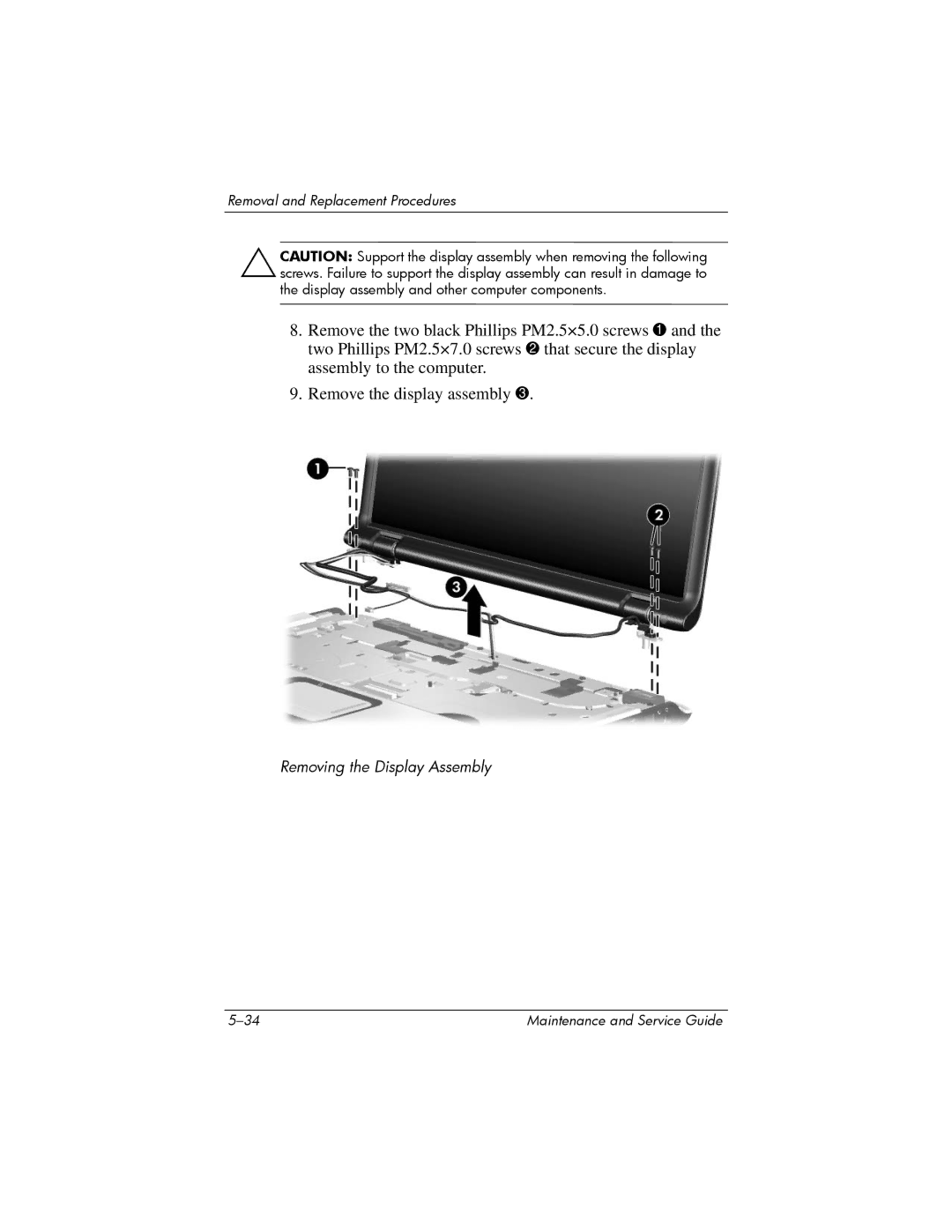 HP dv2000 dv2000 manual Removing the Display Assembly 