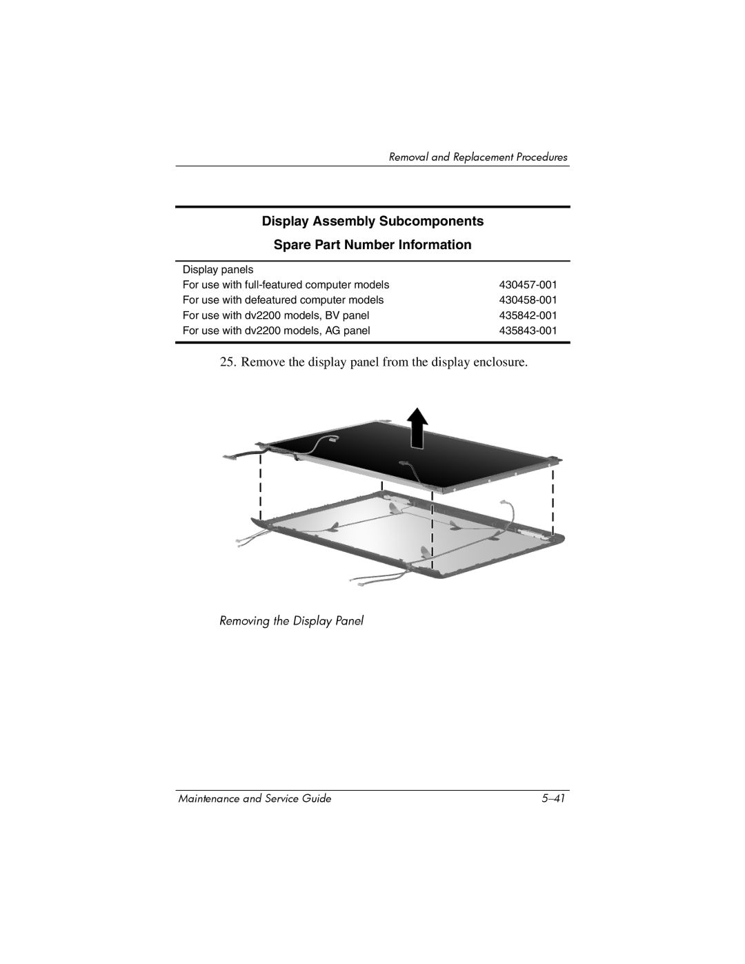 HP dv2000 dv2000 manual Remove the display panel from the display enclosure 