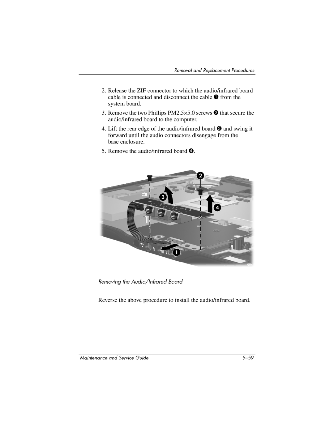 HP dv2000 dv2000 manual Removing the Audio/Infrared Board 