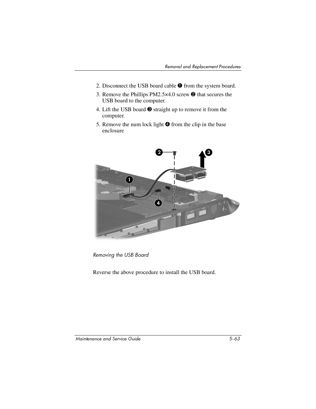 HP dv2000 dv2000 manual Reverse the above procedure to install the USB board 