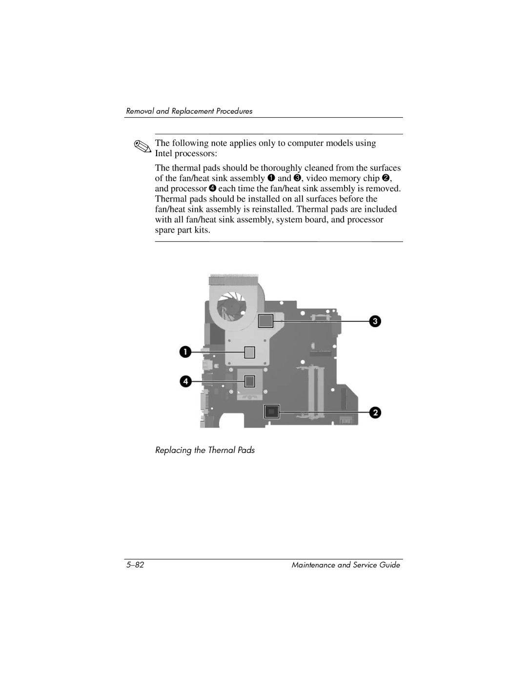 HP dv2000 dv2000 manual Replacing the Thernal Pads 