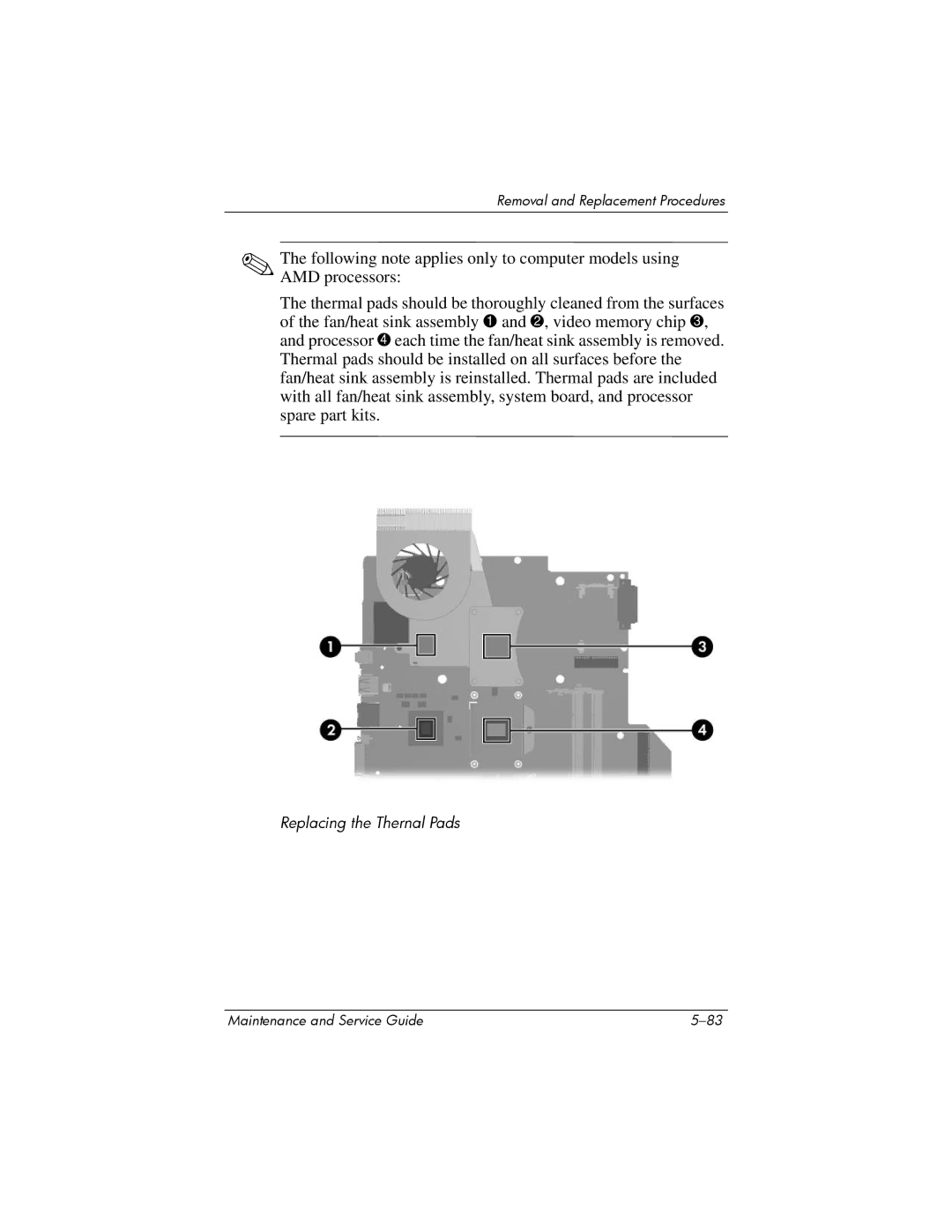 HP dv2000 dv2000 manual Replacing the Thernal Pads 