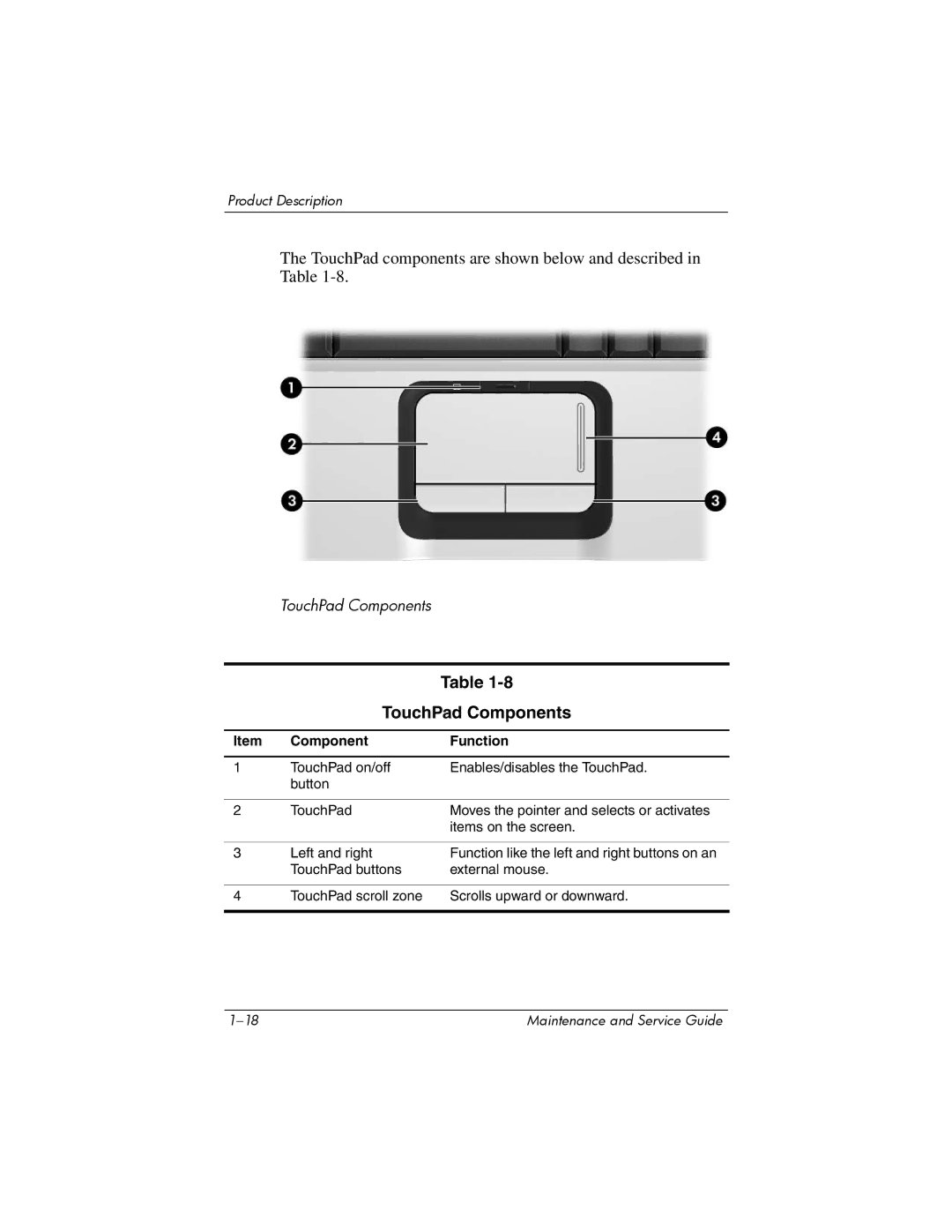 HP dv2000 dv2000 manual TouchPad Components 