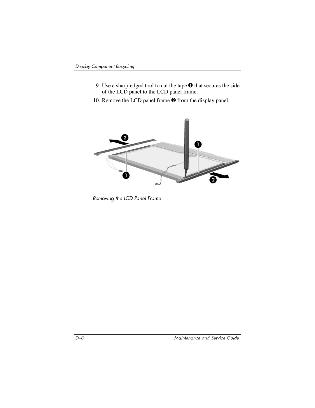 HP dv2000 dv2000 manual Removing the LCD Panel Frame 