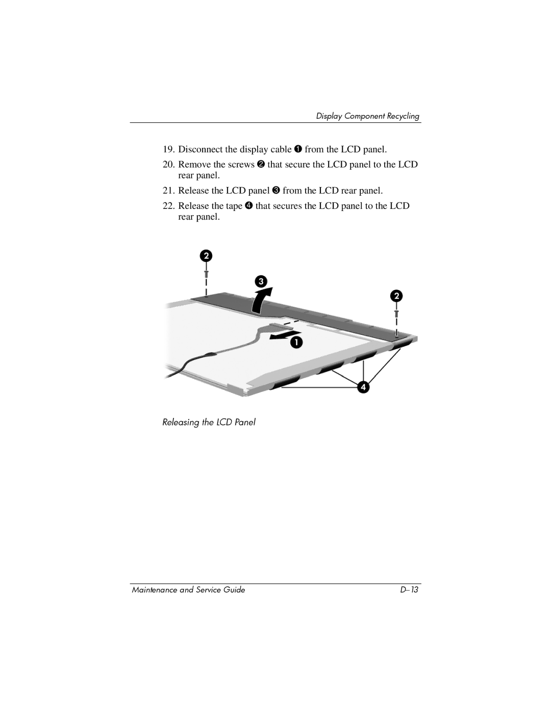 HP dv2000 dv2000 manual Releasing the LCD Panel 