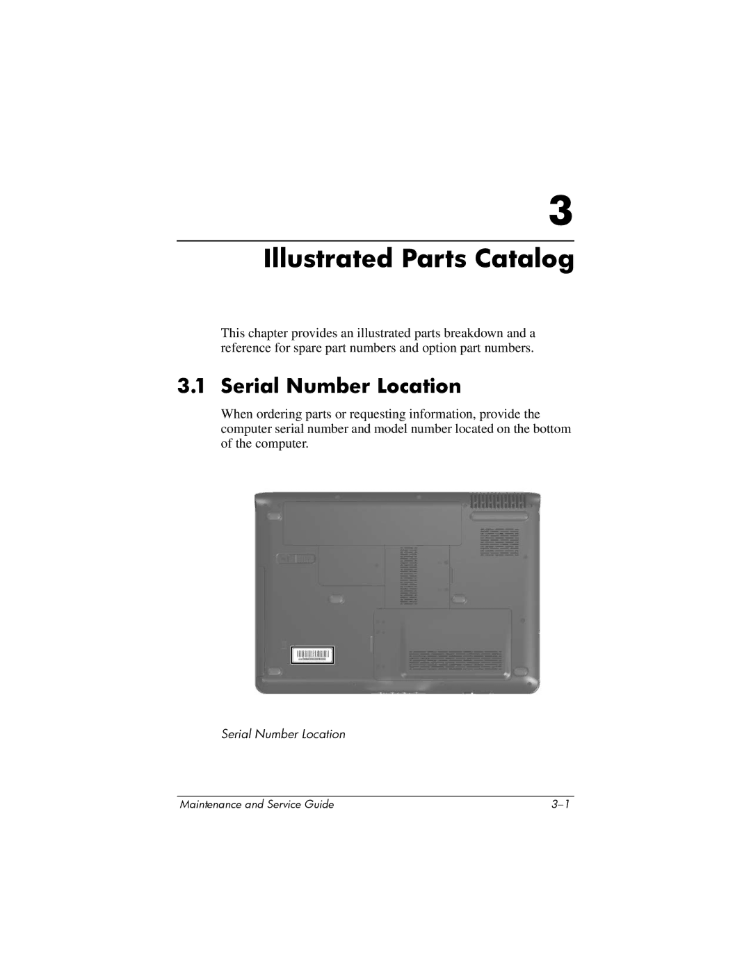 HP dv2000 dv2000 manual Illustrated Parts Catalog, Serial Number Location 